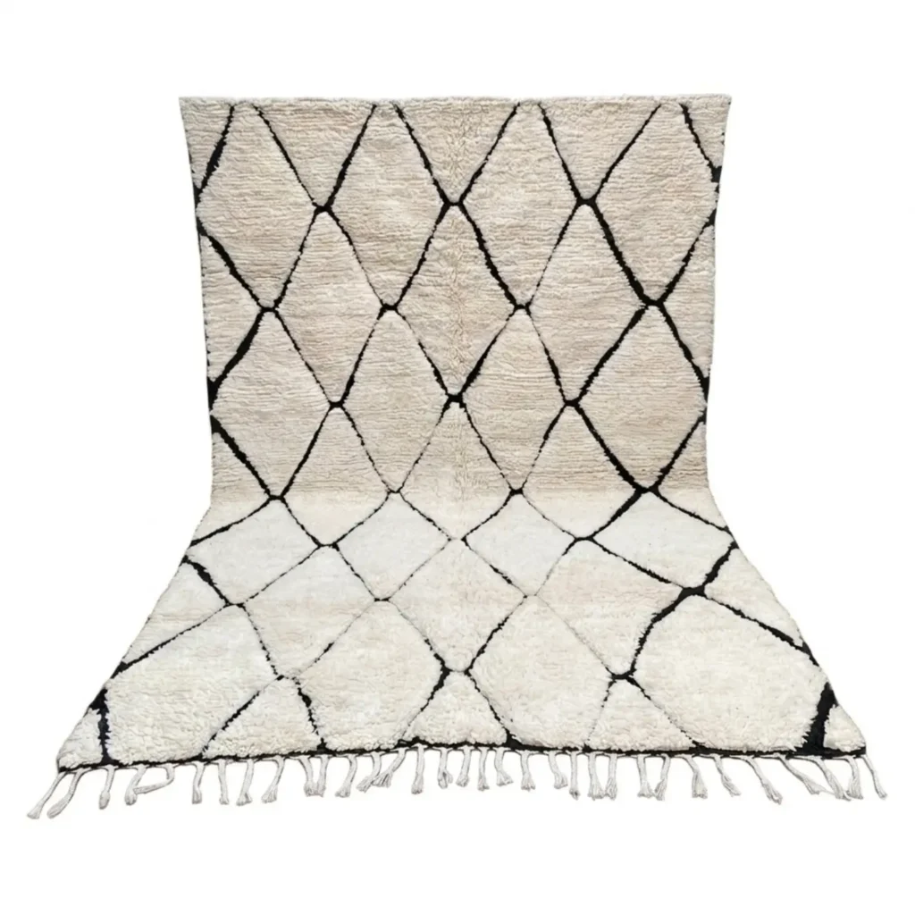 Tapis Beni Ourain - Tapis de couloir marocain - Tapis marocain noir et blanc