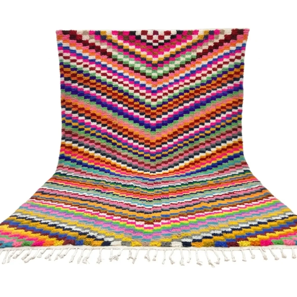 Tapis Beni Ourain personnalisé – Tapis marocain à poils longs – Tapis marocain coloré