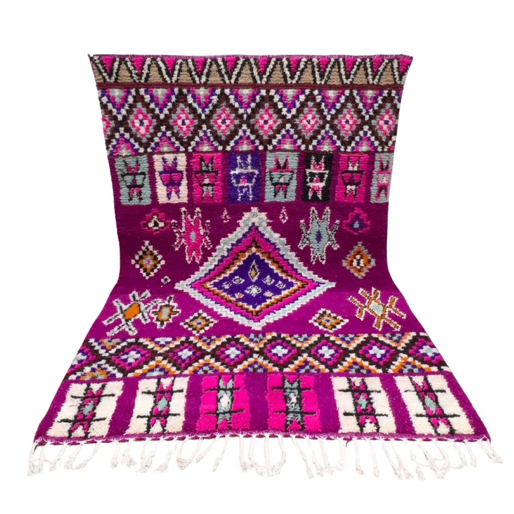 Magenta Boujad Moroccan Rug – Handmade Berber Wool Carpet – Vibrant Tribal Pattern – Unique Artisan Rug