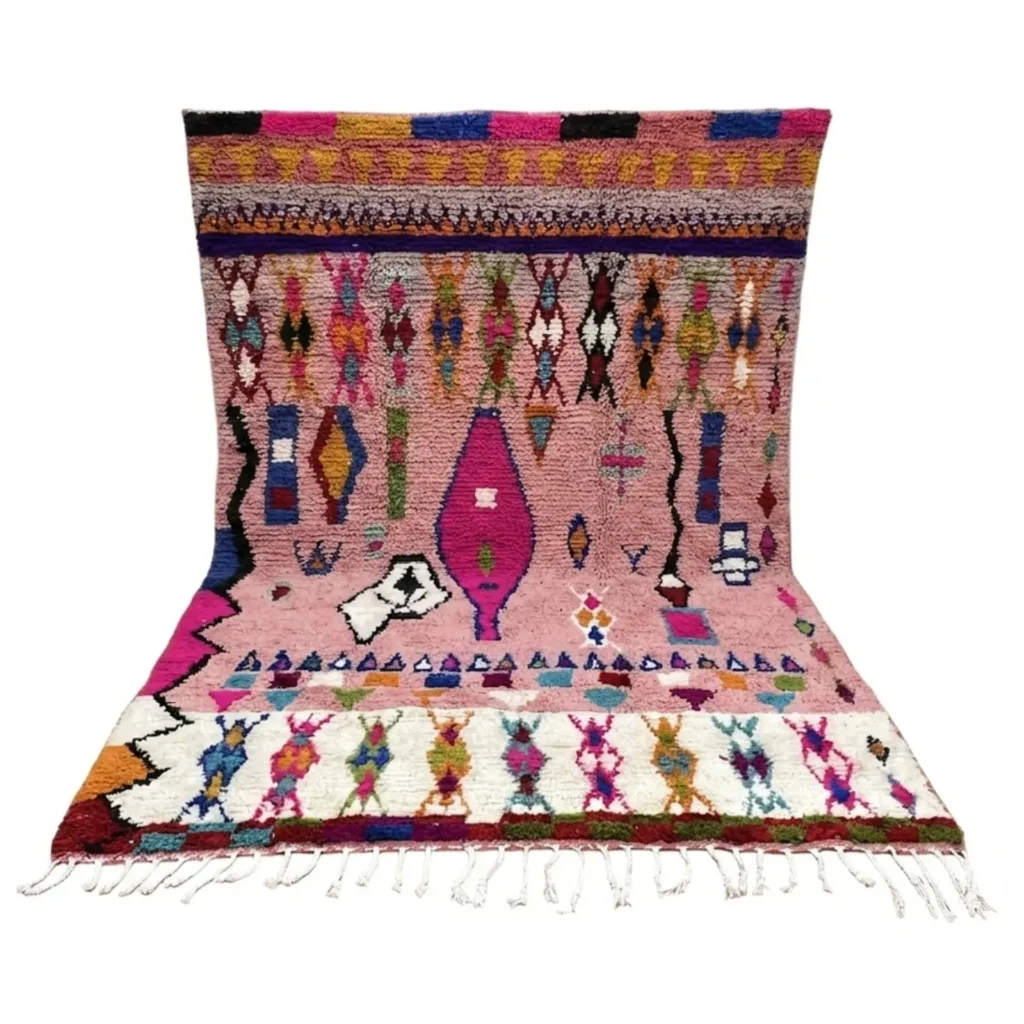 Pink Boujad Moroccan Rug – Handmade Wool Berber Rug – Colorful Tribal Patterns – Unique Artisan Carpet