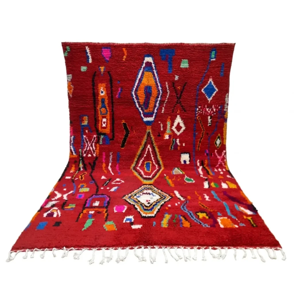 Red Boujad Moroccan Rug – Handmade Berber Wool Carpet – Colorful Tribal Design – Unique Artisan Rug