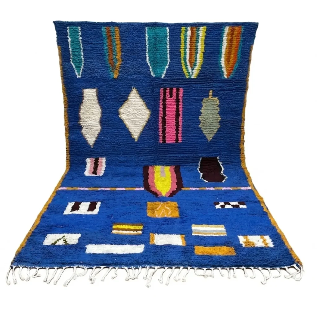 Blue Boujad Moroccan Rug – Handmade Berber Wool Carpet – Geometric Tribal Design – Unique Artisan Rug