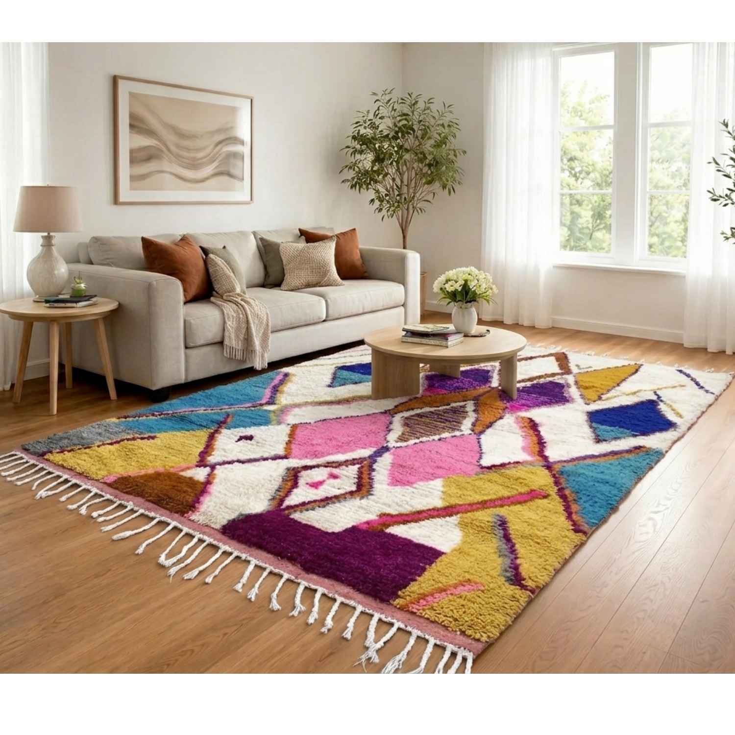 Handmade Boujad Rug – Pink Moroccan Berber Carpet – Colorful Tribal Wool Rug – Unique Artisan Piece - Image 3