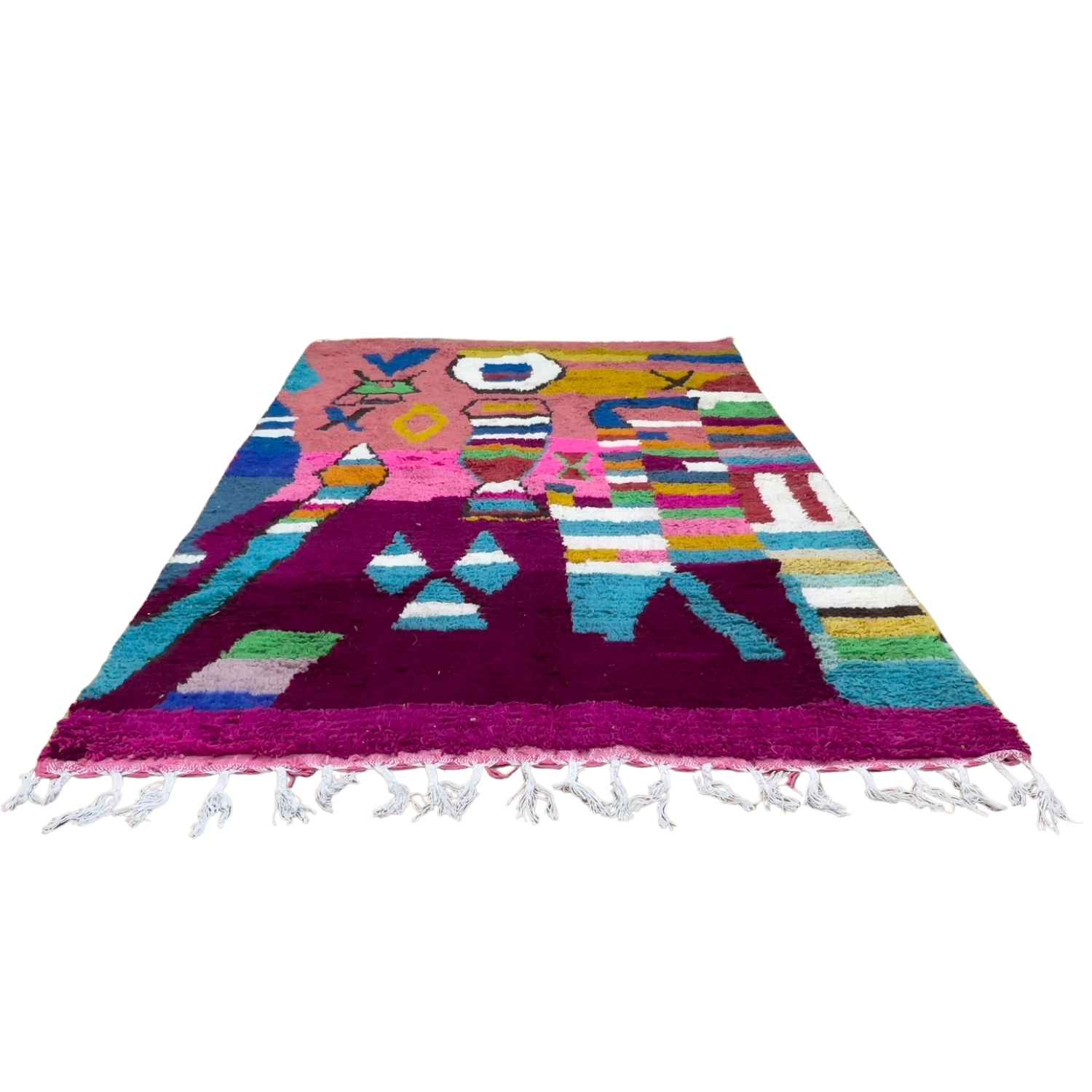 Colorful Boujad Moroccan Rug – Handmade Berber Wool Carpet – Abstract Multicolor Tribal Design – Unique Artisan Rug - Image 3