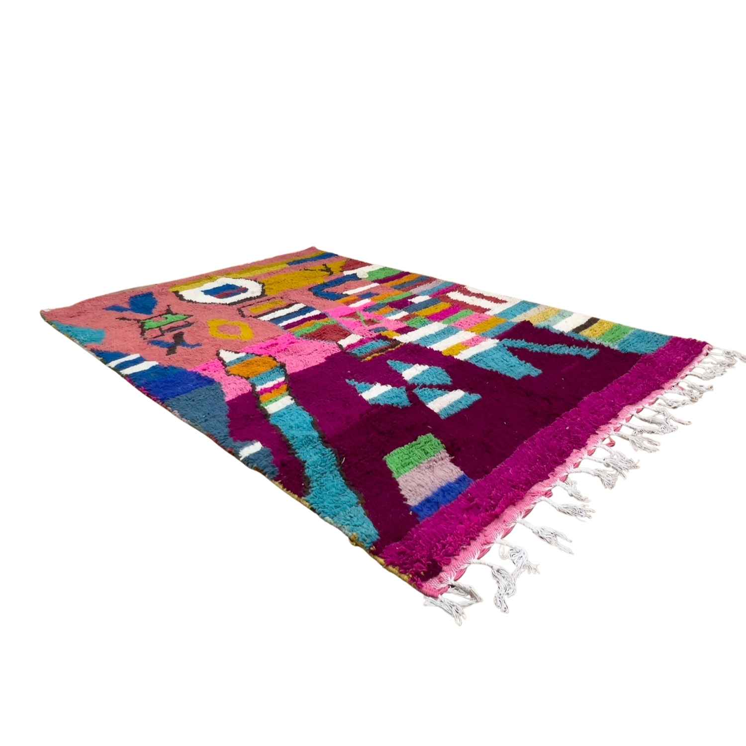Colorful Boujad Moroccan Rug – Handmade Berber Wool Carpet – Abstract Multicolor Tribal Design – Unique Artisan Rug - Image 4