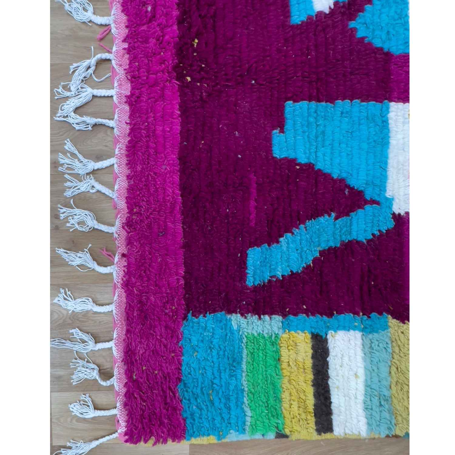 Colorful Boujad Moroccan Rug – Handmade Berber Wool Carpet – Abstract Multicolor Tribal Design – Unique Artisan Rug - Image 6