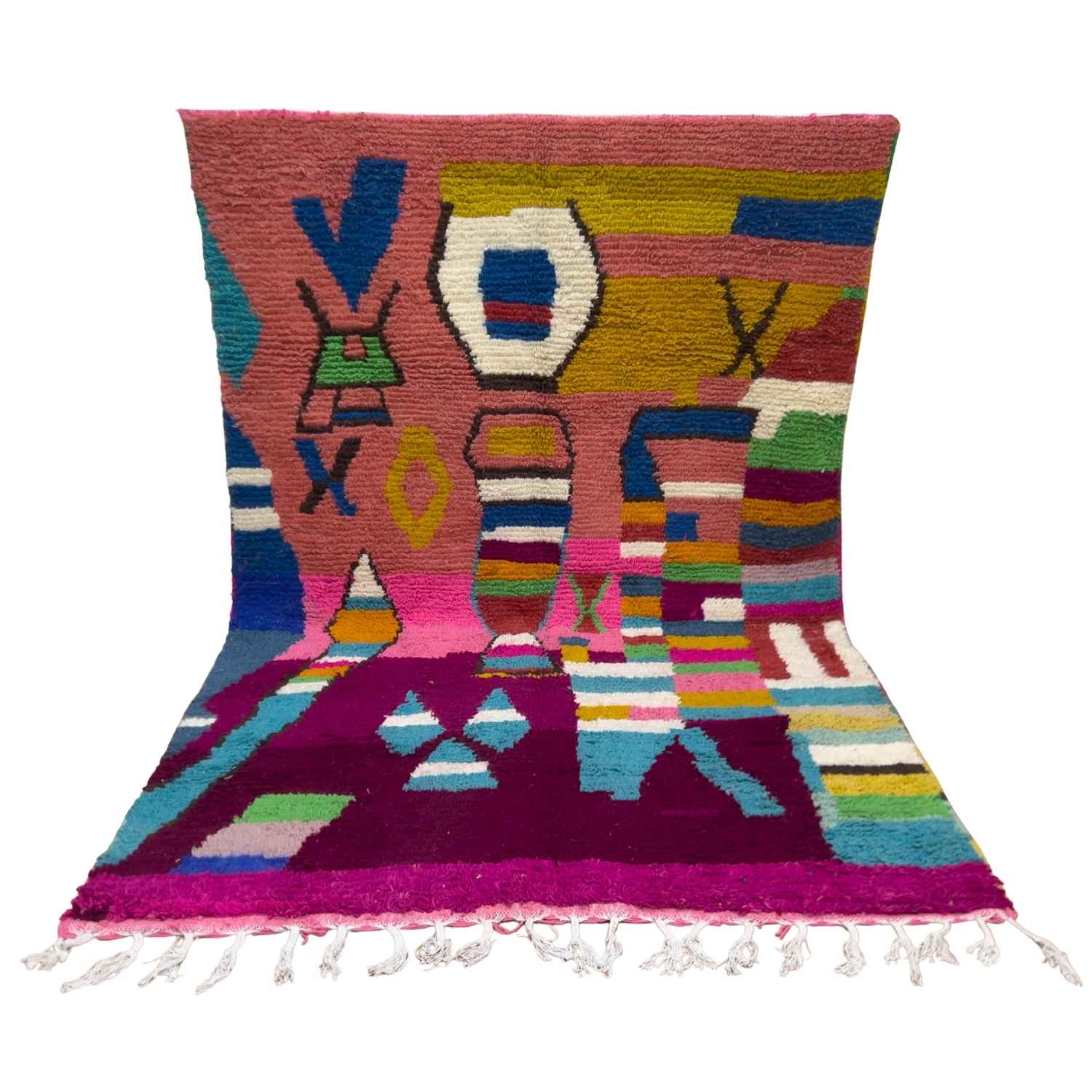 Colorful Boujad Moroccan Rug – Handmade Berber Wool Carpet – Abstract Multicolor Tribal Design – Unique Artisan Rug