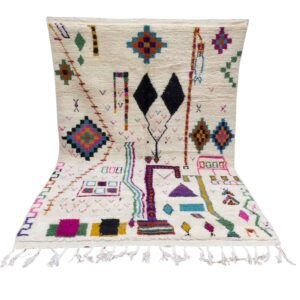 Azilal Moroccan Rug – Handmade Berber Wool Carpet – Abstract Tribal Symbols – Colorful Boho Statement Rug